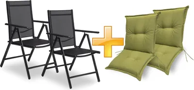 Produktbild von sunnypillow 2er Set Gartenstühle und Gartenstuhlauflagen Niedriglehner | 100x50x9 cm Auflage wasserdicht UV-lichtecht | Klappsessel Klappstuhl für Garten Polsterauflagen Stuhlauflage | Grün
