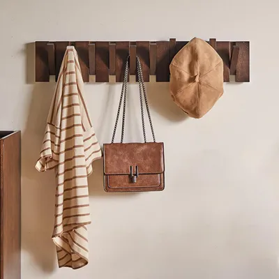 Produktbild von Massivholz Multifunktionale Wandgarderobe Wandhaken Wandgarderobe Wandregal Wandorganizer Wandhänger Praktischer Wandhaken 【WX-XJ8103】