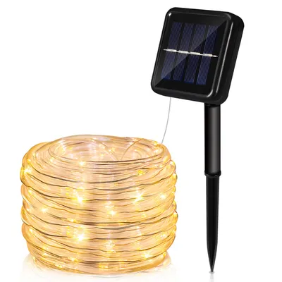 Image de Fiqops Tube lumineux solaire Tube lumineux LED Chaîne lumineuse extérieure Filet lumineux blanc chaud 10M