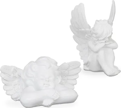 Produktbild von Relaxdays Grabengel 2er Set, Engelfigur anmutig, wetterfest, frostsicher, Grabschmuck, Schutzengel, Kunststein, weiß