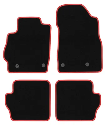 Obrázok produktu pre Velúrové autokoberce pre: Mazda 2 II 2007-2015 (hatchback) – sada 4 ks, čierno-červené, na mieru – Wielganizator CARLUX