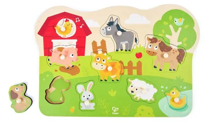 Immagine prodotto di Puzzle in legno Hape "Animali della fattoria" - Giocattolo educativo per bambini