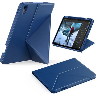 Image de Étui pour iPad 10e génération 10,9 pouces / A16 11e génération 2025, avec porte-stylet, support, fonction de veille/réveil automatique et couleur bleu océan