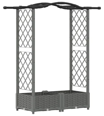 Image de Jardinière surélevée vidaXL avec treillis et toit, gris clair, 124 x 40 x 123 cm, PP