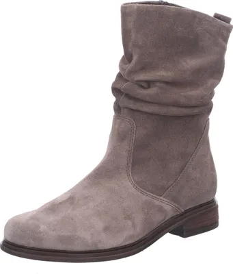 A single brown suede boot is shown against a white background.