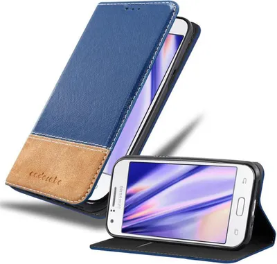 Obrázok produktu pre Cadorabo puzdro pre Samsung Galaxy J1 2015 ochranné puzdro v modrej farbe SHandy puzdro Book Case puzdro Imitácia kože