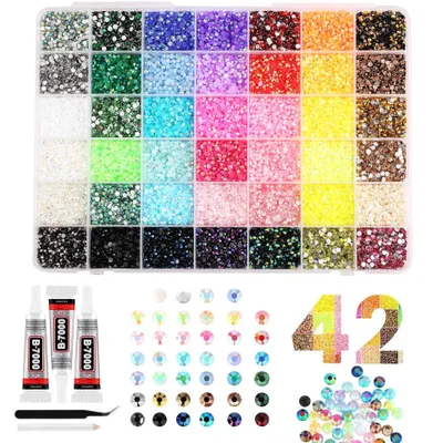 Produktbild von 42 Farben, 32.000 Stück Jelly-Strass-Bedazzling-Set, 3 mm bunte flache Steinchen zum Basteln, Dekorset für Kleidung, Bücher, Schuhe, Nägel, Kunst und