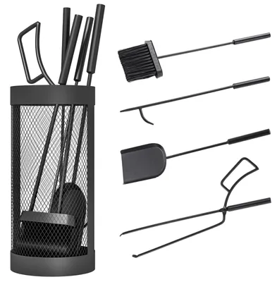 Produktbild von Kaminbesteck, 5 teilig, Besen, Schaufel, Zange, Schürhaken und Korb, Kaminzubehör für Kamin Innen