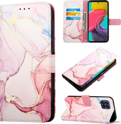 Produktbild von Galaxy M33 5G Hülle, Marmor Motiv Kunstleder Tasche Wallet Kartenfächer mit Standfunktion Klapp Schutzhülle für Samsung Galaxy M33 5G Pink Weiß