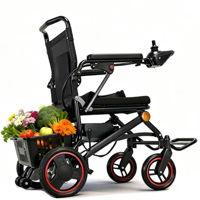 Produktbild von Elektrischer Rollstuhl Faltbar 500W mit 24V 15Ah Lithium-Akku, bis 35 km Reichweite, 6 km/h, Leichtgewicht 19 kg, Elektromagnetische Bremse, Einkaufsk