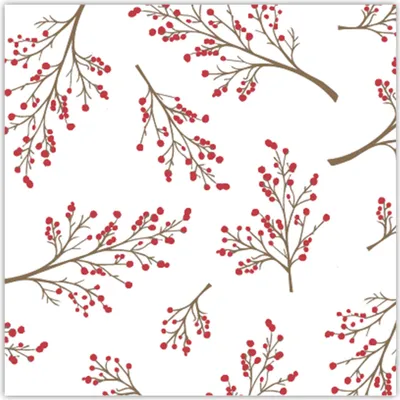 Produktbild von Servietten stoffähnlich 40x40cm mit Winterbeeren Motiv Weiß / Rot