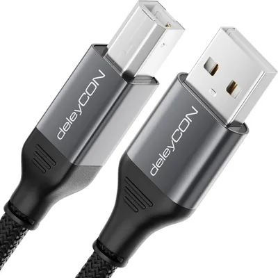 Produktbild von deleyCON 5m USB Druckerkabel (für Drucker, Scanner, MIDI) USB-A auf USB-B Kabel Printer Cable Geflochten + Metallstecker für Epson Brother Canon Notebook Tablet PC MacBook HP Samsung