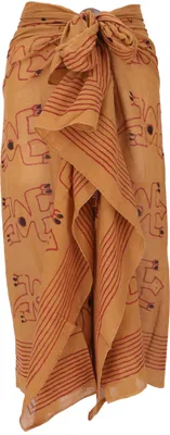 Produktbild von Leichter Pareo Schal, Sarong, Handbedrucktes Baumwolltuch - Farb Kombination 35, Uni, Orange, Baumwolle, 190*120 cm, Sarongs & Tücher