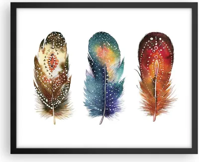 Produktbild von Gerahmtes Poster - Schwarzer Rahmen - Feder Vogel Farbe - 50x40 cm - Wand Bild - Wanddeko - Wandbilder - Kunstposter - Wandposter - Bilderrahmen - Bilder - Kunstdruck - P2BAA50x40-4927