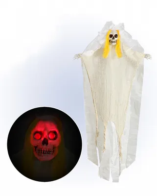 Produktbild von Skelettbraut Hängefigur mit leuchtendem Totenkopf als Halloween Deko
