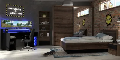 Produktbild von Jugendzimmer komplett Möbel Gaming Zimmer Tezaur Jacky 4 teiliges Komplett Set mit großem Gaming Tisch Jugendzimmermöbel Kinderzimmer Möbel