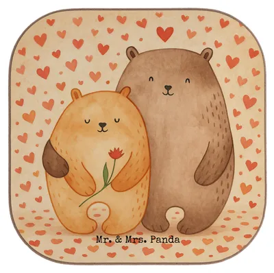 Produktbild von Mr. & Mrs. Panda Untersetzer Glas Bären Liebe Design - Weiß - Geschenk, Freund, Verliebt, Freundin, Coaster, für Gläser, Verknallt, Hochzeitstag, Kuscheln
