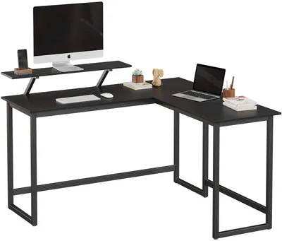 Zdjęcie produktu dla Biurko narożne czarne z półką na monitor