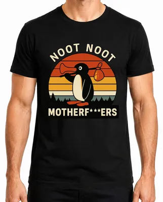Produktbild von Noot Noot Motherf***ers Retro Pinguin Sonnenuntergang Vintage Herren T-Shirt, Schwarz, S