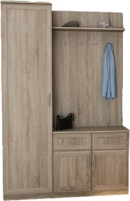 Zdjęcie produktu dla Meblast | Zestaw szaf 130 cm - meble do przedpokoju z półkami, szufladami i wieszakami | Jasny dąb sonoma | Funkcjonalny, ponadczasowy