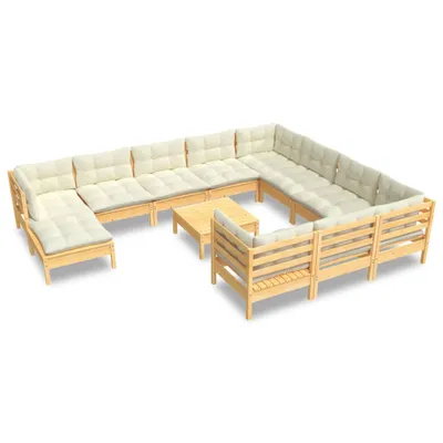 Produktbild von vidaXL 12-tlg. Garten-Lounge-Set mit Creme Kissen Kiefernholz