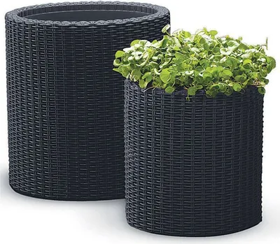 Image de Keter Bac à fleurs, set de 2 bacs à fleurs en rotin Pot de fleurs Décoration