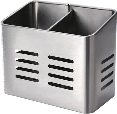 Produktbild von Eimer Für Küchenutensilien 2 Fächer, Edelstahl Spülbecken Organizer, Besteckhalter Mit Abtropffunktion Für Küche