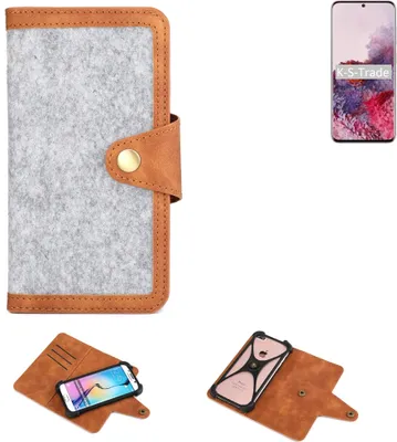 Produktbild von K-S-Trade Handyhülle kompatibel mit Samsung Galaxy S20 Exynos Schutzhülle Filz-Hülle Kunst-Leder hellgrau braun (1x)