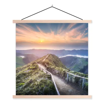 Produktbild von MuchoWow® Textilposter Berge - Sonne - Natur 60x60 cm mit holzfarbenen Rahmen - Wanddekoration