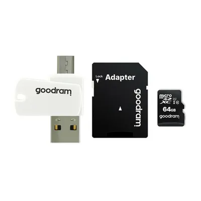 Produktbild von Goodram M1A4 All in One, 64 GB, MicroSDXC, Klasse 10, UHS-I, 100 MB/s, 10 MB/s