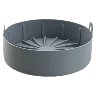 A gray silicone liner for an air fryer.
