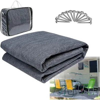 Produktbild von Vorzeltteppich, Camping Teppich, Vorzeltteppich mit ?sen, Outdoor-Camping-Zeltteppich, Atmungsaktiv, rutschfest, Abwaschbar, inkl. Tragetasche, Befestigungsheringe