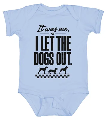 Productafbeelding van Het was ik die de honden uitliet. "Hunde Lustig" - grappig statement. Sarcasme. Babybody, lichtblauw, maat 3/6