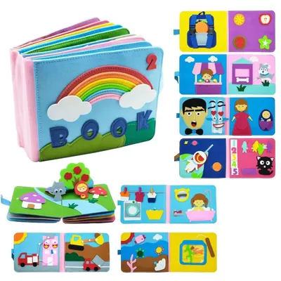 Image de Jouets éducatifs Busy Board en feutre pour enfants, planche de motricité, multifonctionnel, jouets de voyage, livre en feutre 2