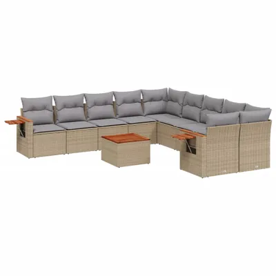 Produktbild von vidaXL 11-tlg. Garten-Sofagarnitur mit Kissen Beige Poly Rattan