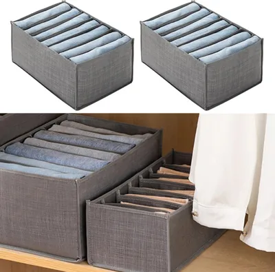 Produktbild von 2 Stück 7 Gitter Jeansfach Aufbewahrungsbox Kleiderschrank Kleider Organizer Schublade Organizer, 35*24*17cm, Waschbar, Ordnungsboxen