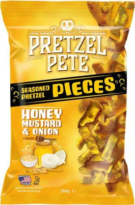 Produktbild von Pretzel Pete Honey Mustard and Onion 160 g - Brezelstücken mit Honig, Senf und Zwiebeln