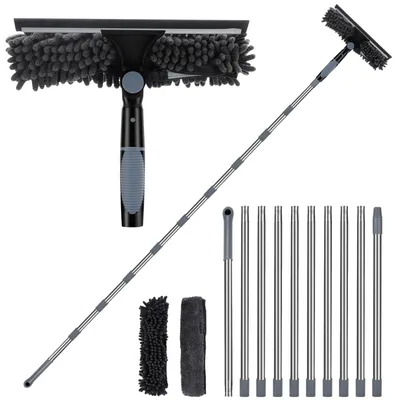 Teleskop-Fensterwischer-Set, 2-in-1, 24 cm, bis 4,5 m, grau