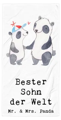 Produktbild von Mr. & Mrs. Panda Strandtuch Panda Bester Sohn der Welt - Weiß - Geschenk, Duschtuch, Vater, Badehandtuch, Handtuch, Dankeschön, Geschenkidee, Bube, Familie, Duschhandtuch
