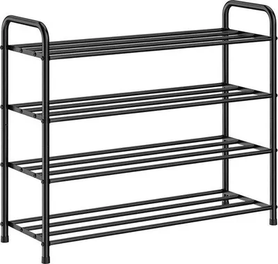 Image de Étagère à chaussures 4 niveaux en acier inoxydable Organisateur de rangement - rangement chaussures chambre armoire - 12 paires - 68 x 26 x 65 cm - noir mat