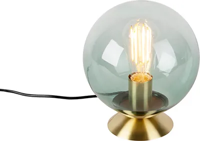 Produktbild von QAZQA - Art Deco Art Deco Tischlampe Messing mit grünem Glas - Pallon I Wohnzimmer I Schlafzimmer - Kugel I Kugelförmig - LED geeignet E27