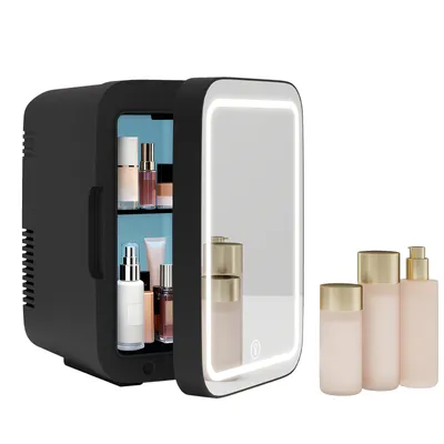 Produktbild von Puluomis Mini Kühlschrank 4L mit LED Spiegel tragbar für Kosmetik, Kühlbox Warmbox schwarz