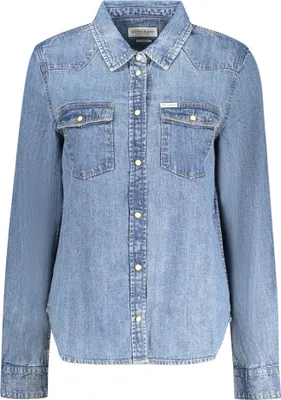 Produktbild von Damen-Jeanshemd Blau: Slim Fit, Italienischer Kragen, Druckknöpfe