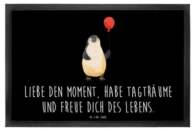 Produktbild von Mr. & Mrs. Panda Schmutzfangmatte Pinguin Luftballon 40 x 60 cm - Schwarz - Geschenk, Schmutzmatte, Bodenvorleger, fußmatte, Sauberlaufmatte, Fussmatte, Glück, Liebe