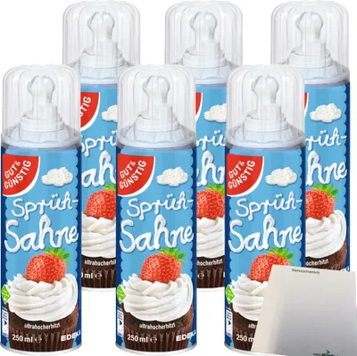 Produktbild von Gut & Günstig Sprühsahne 30% Fett 6er Pack (6x250ml Dose) + usy Block