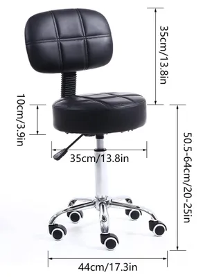Imagen del producto de Taburete con respaldo, altura ajustable, tapizado en cuero sintético , con ruedas, ideal para oficina y salón