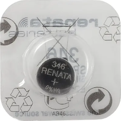 A Renata SR712SW button cell battery packaged in a clear plastic blister pack on a white and gray background.