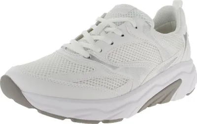 A white sneaker with gray accents is shown from a side angle against a white background.