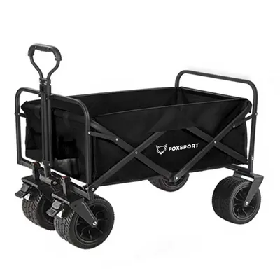 Produktbild von FOXSPORT Bollerwagen Faltbar, Handwagen bis 100kg belastbar, mit verstellbarer Griff, Gartenwagen für Strand, Garten, Einkäufe, 94 x 58 x 59CM,Schwarz