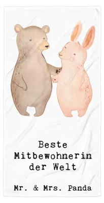 Produktbild von Mr. & Mrs. Panda Strandlaken Hase Beste Mitbewohnerin der Welt - Weiß - Geschenk, Zimmernachbarin, Wohngemeinschaft, Frottee-Handtuch, Strandtuch, Zimmerkollegin, WG